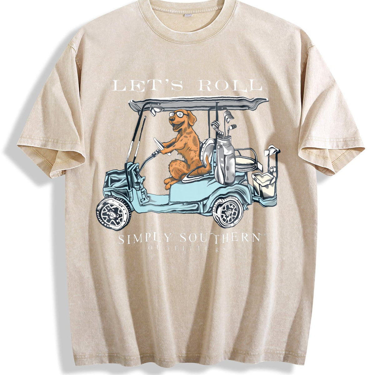 Let's Roll Golf Cart Dog Vintage Washed T-Shirt product image 1
