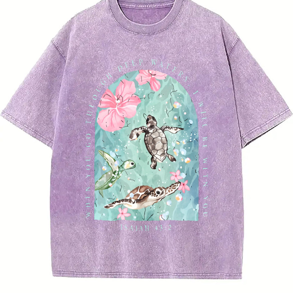 Sea Turtle & Text I Will Be With You Vintage Washed T-Shirt product image 6