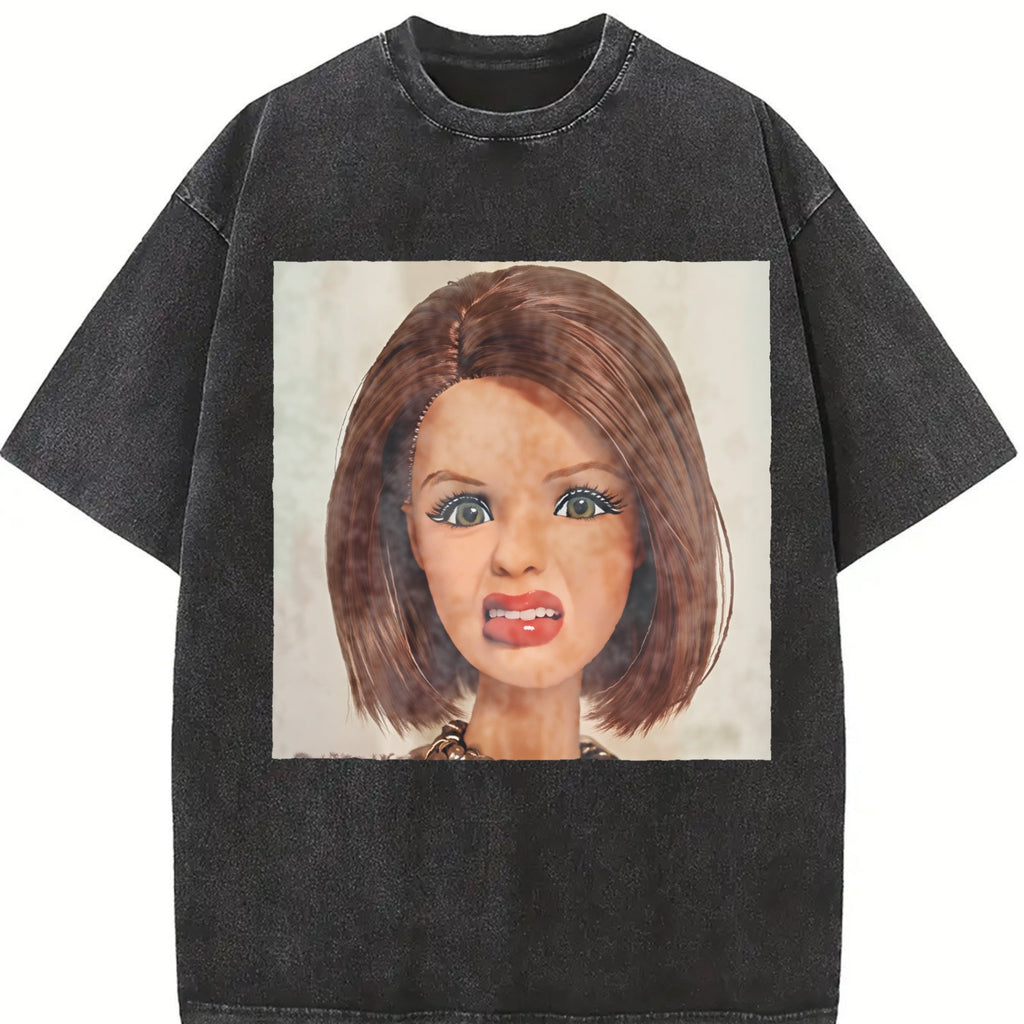 Funny Red Haired Doll Face Vintage Washed T-Shirt product image 2