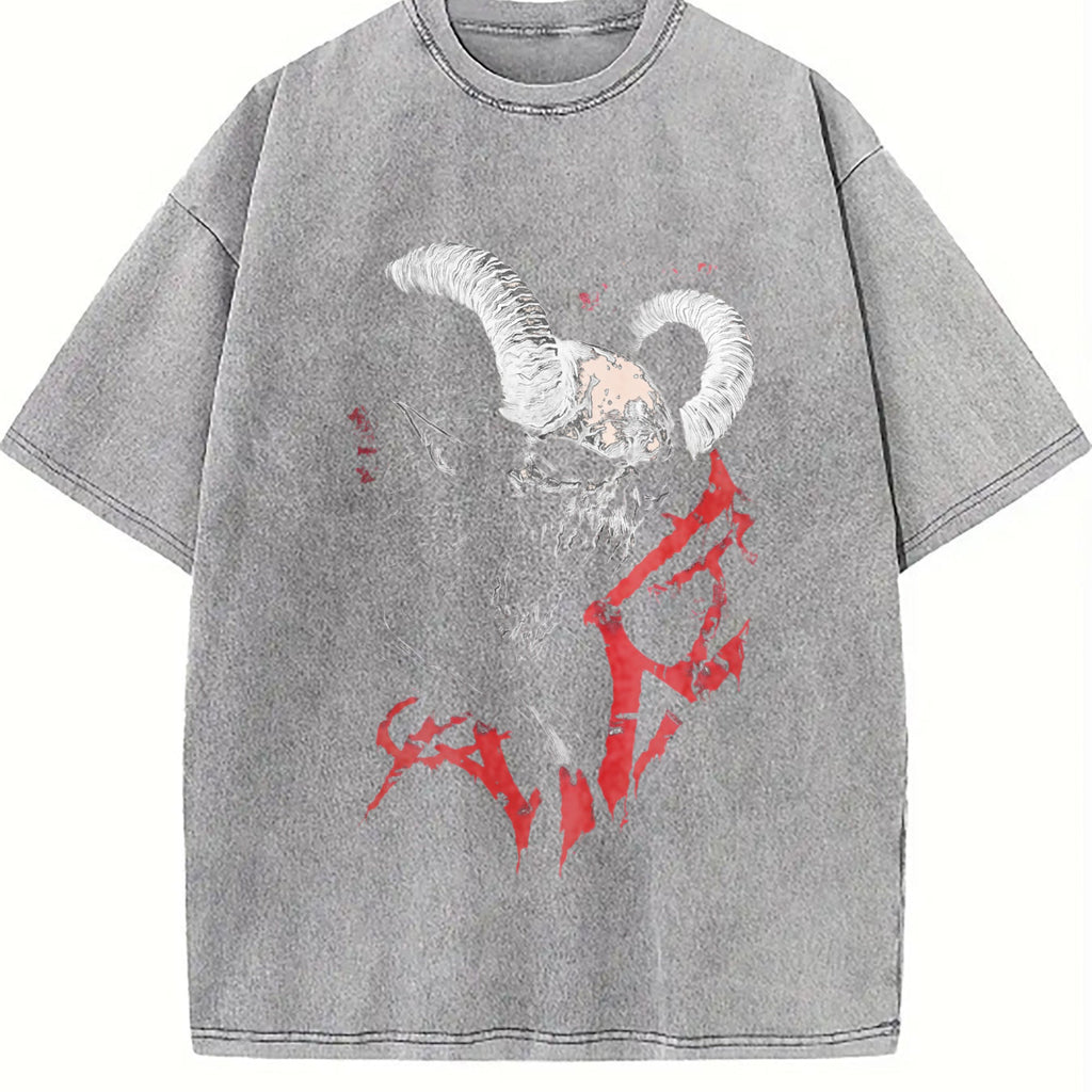 Demon Horned Skull Vintage Washed T-Shirt product image 5