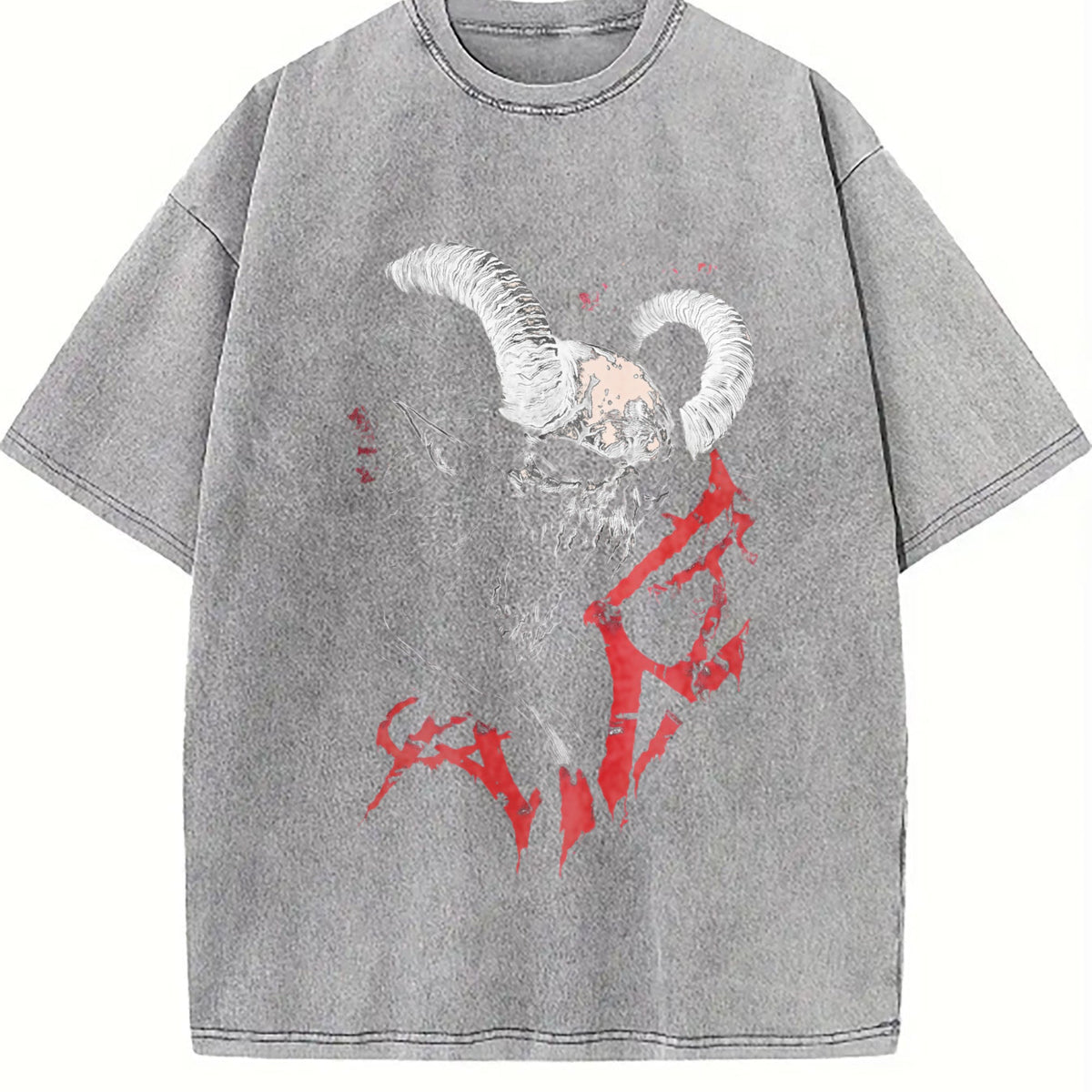 Demon Horned Skull Vintage Washed T-Shirt product image 5