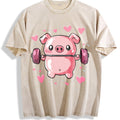 Cute Pig Lifting Barbell Heart Vintage Washed T-Shirt product image 1