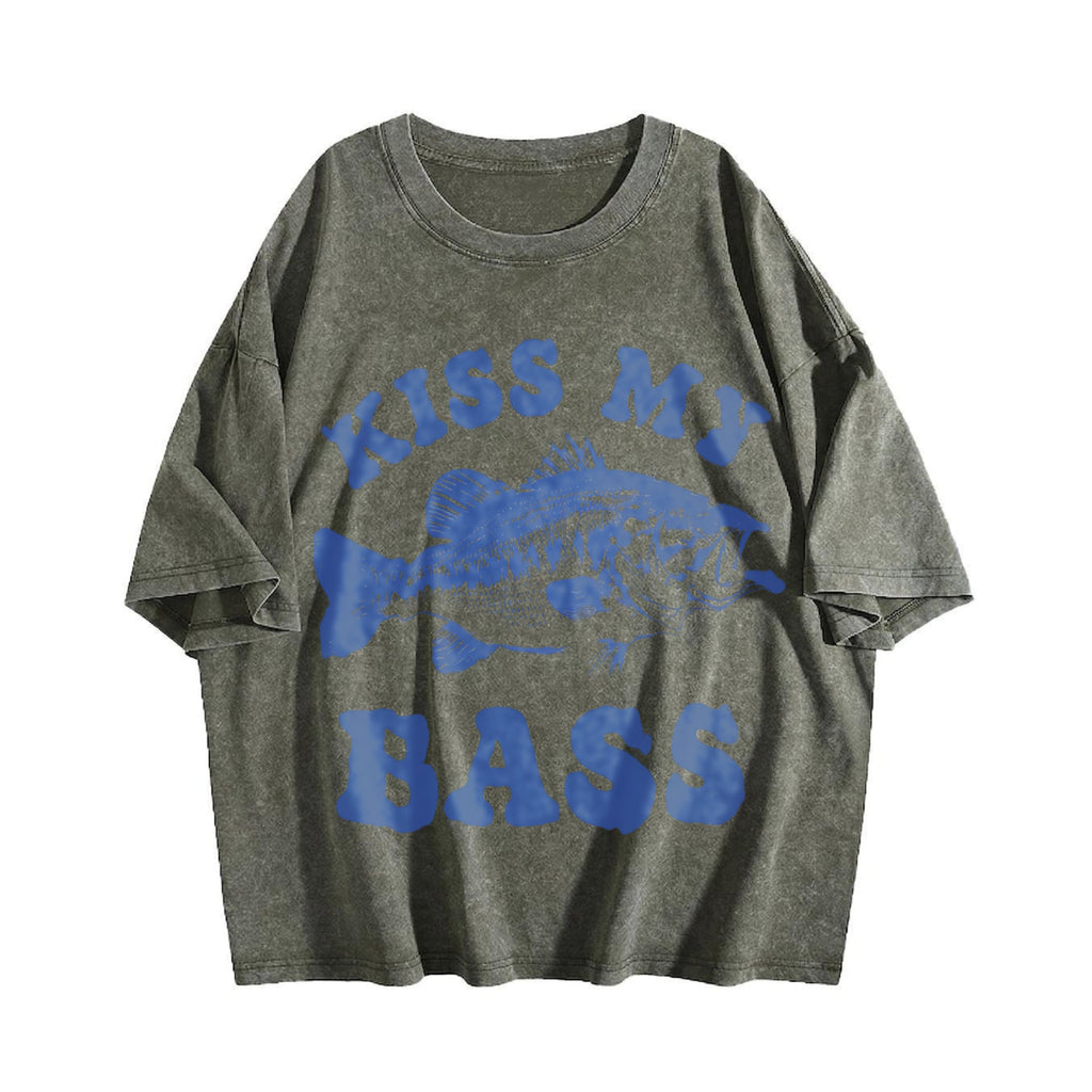 Kiss My Bass Funny Fishing Vintage Washed T-Shirt product image 4