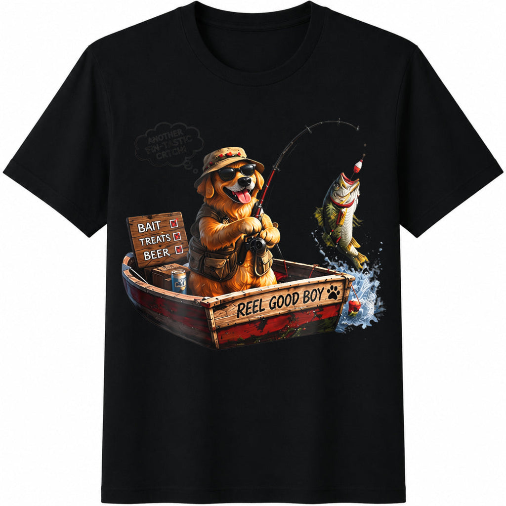 Funny Fishing Dog Cotton T-Shirt product image 1