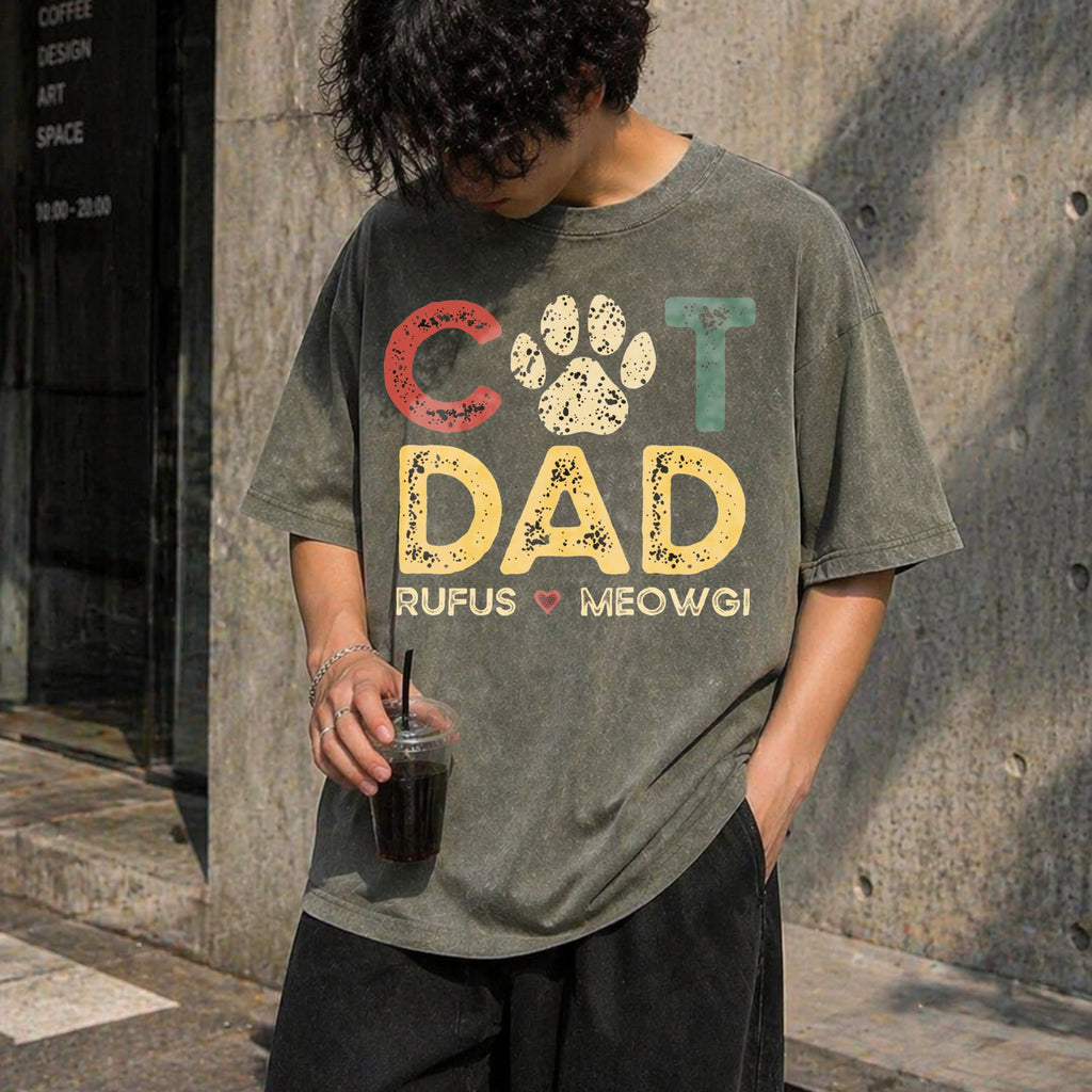 Cat Dad With Pet Names Vintage Washed T-Shirt product image 4