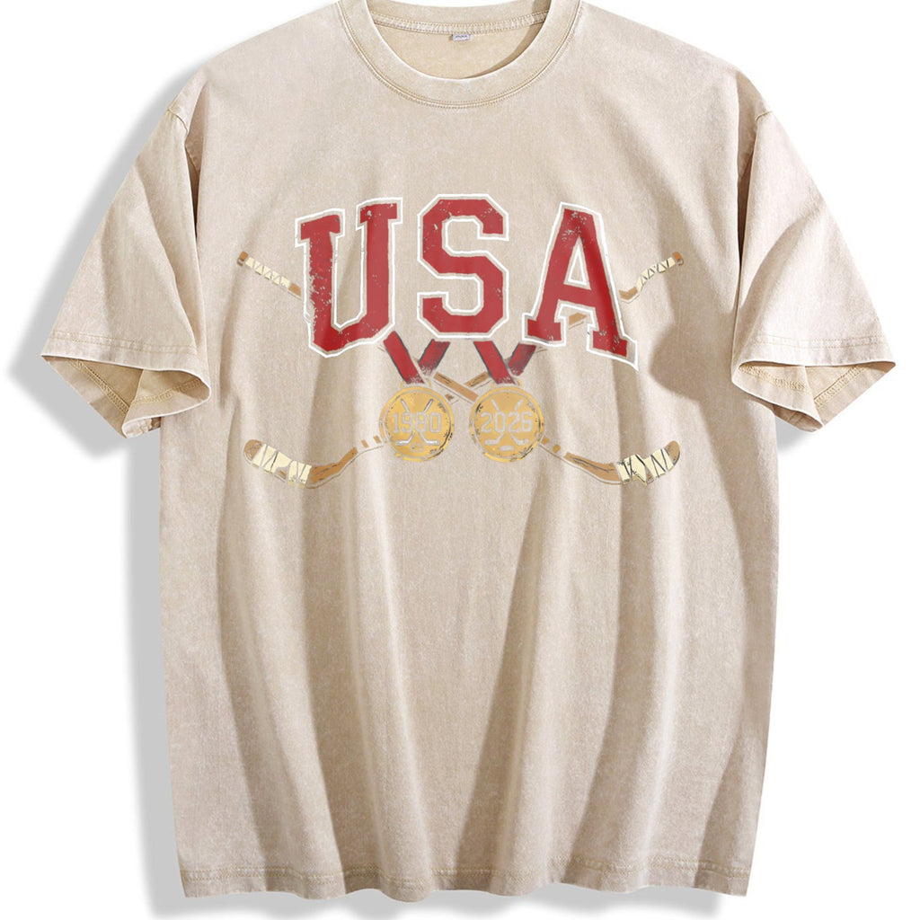 USA Crossed Hockey Sticks Vintage Washed T-Shirt product image 1