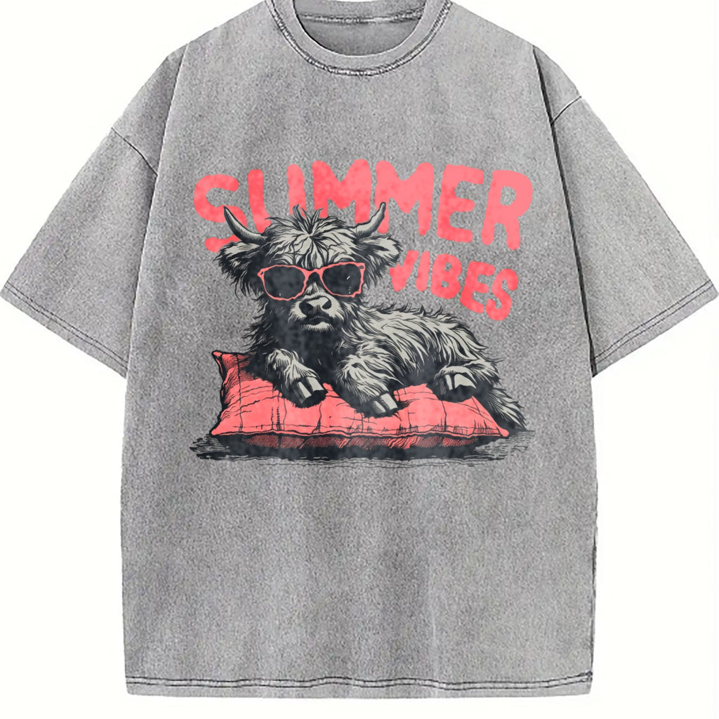 Highland Cow Summer Vibes Vintage Washed T-Shirt product image 5