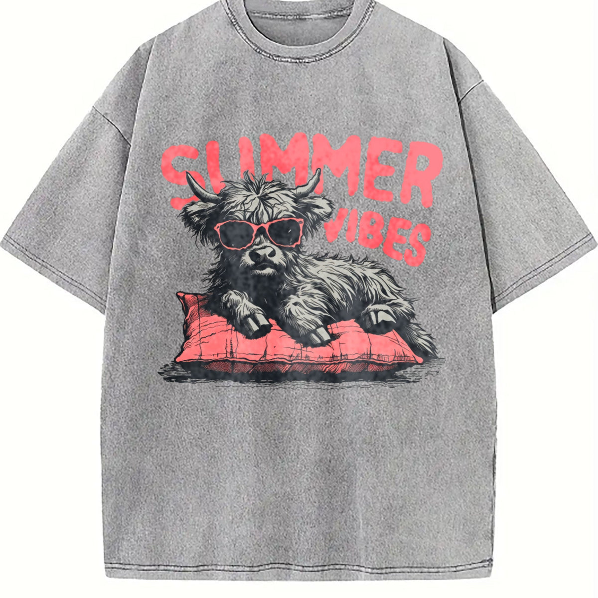 Highland Cow Summer Vibes Vintage Washed T-Shirt product image 5