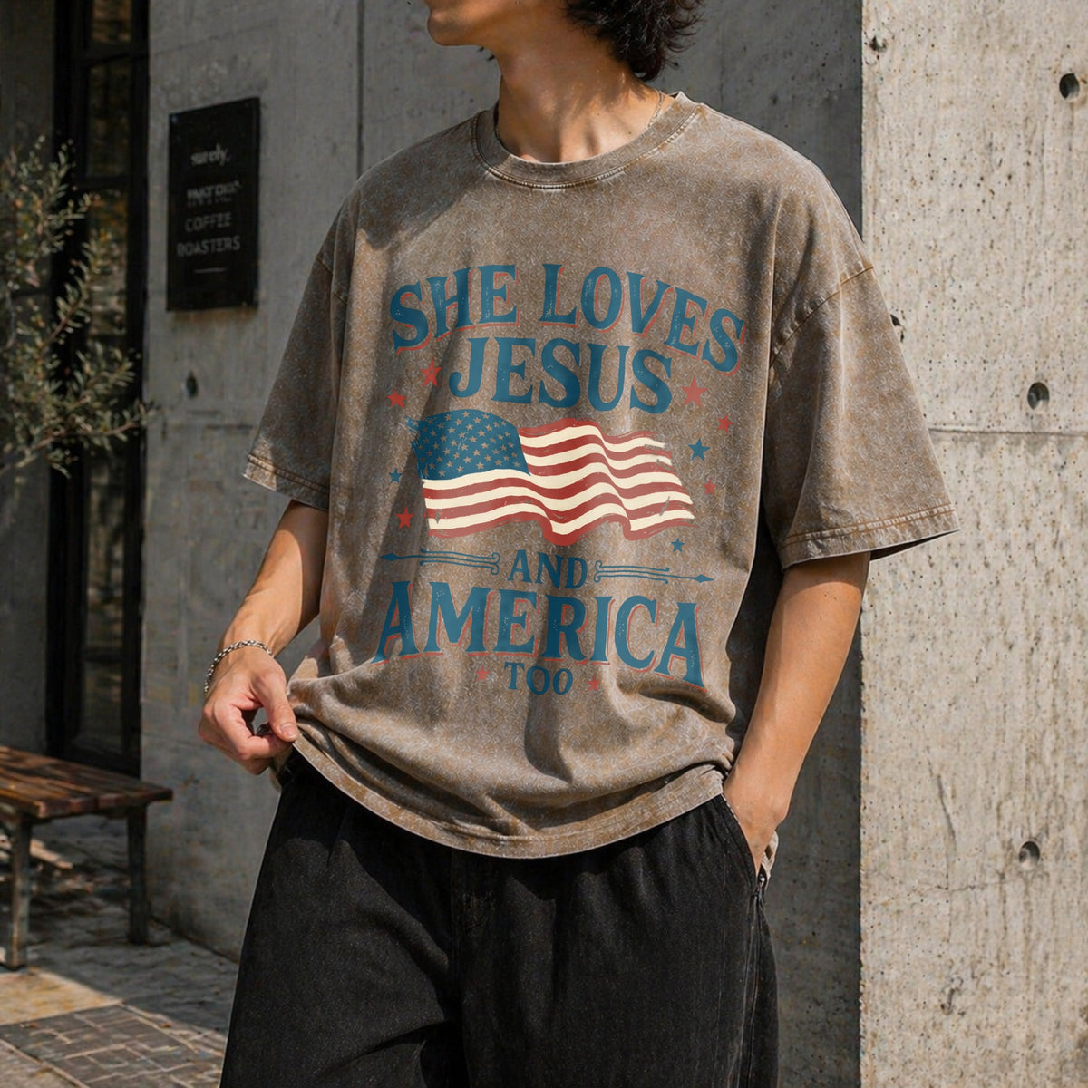 She Loves Jesus And America Too Vintage Washed T-Shirt product image 3