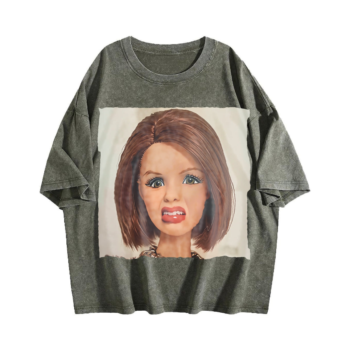 Funny Red Haired Doll Face Vintage Washed T-Shirt product image 4