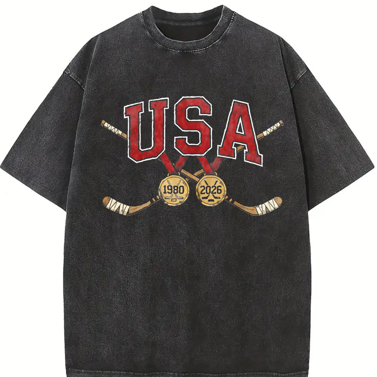 USA Crossed Hockey Sticks Vintage Washed T-Shirt product image 2