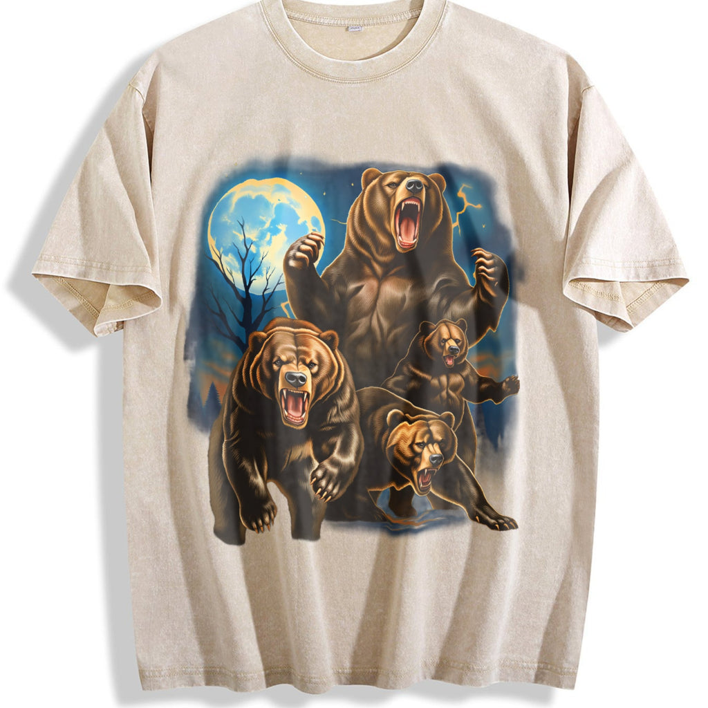 Roaring Grizzly Bears Moon Vintage Washed T-Shirt product image 1