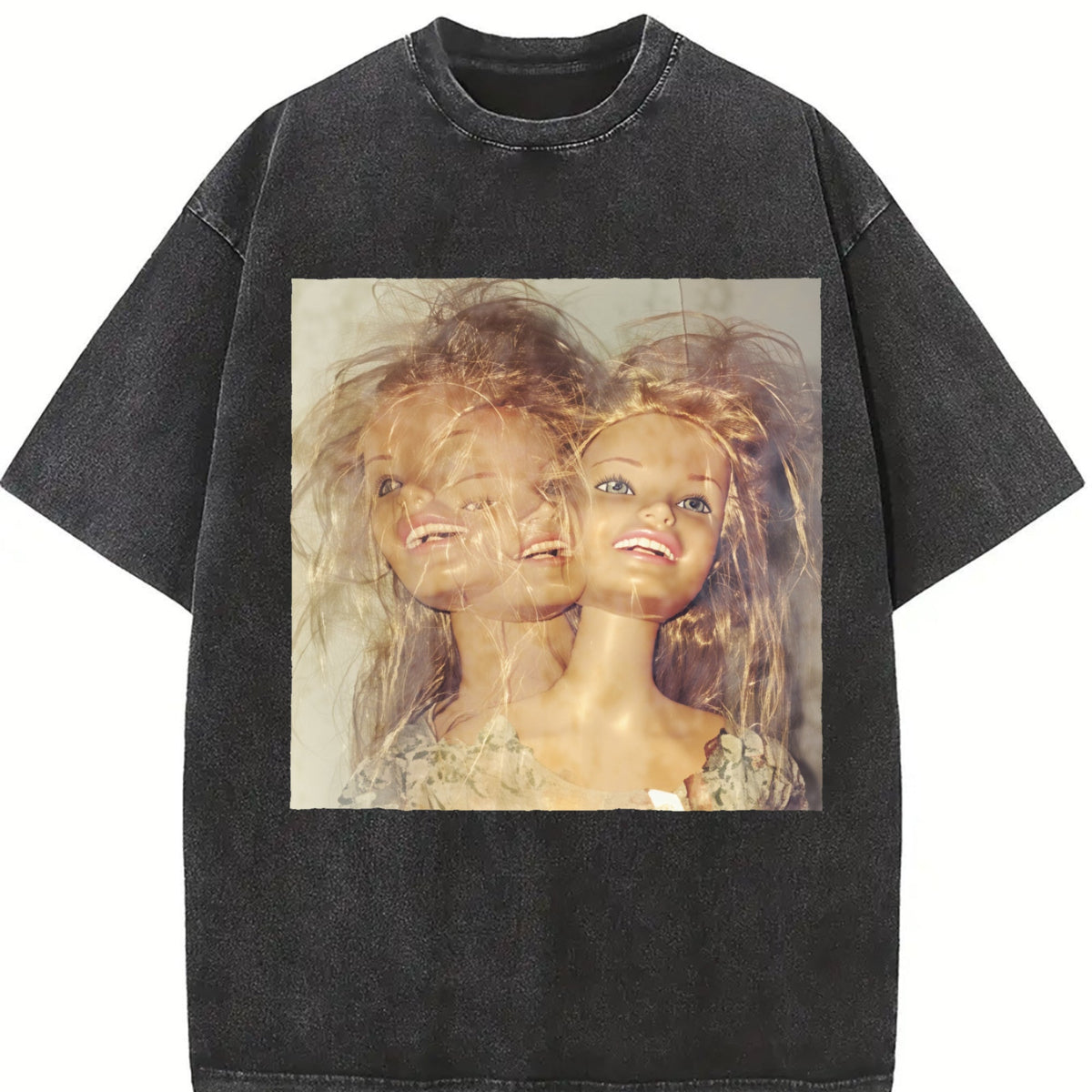 Doll Double Exposure Portrait Vintage Washed T-Shirt product image 2