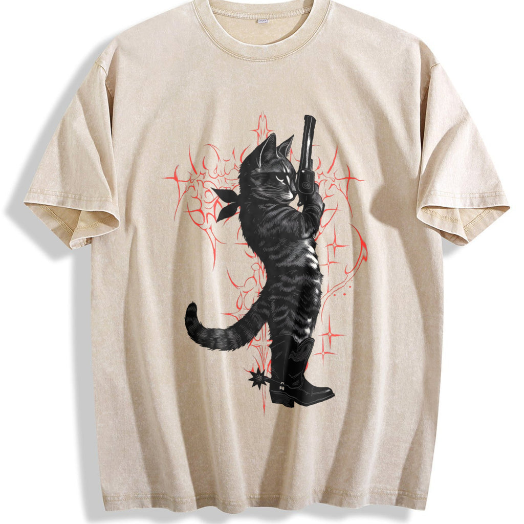 Cowboy Cat Neo-tribal Vintage Washed T-Shirt product image 1