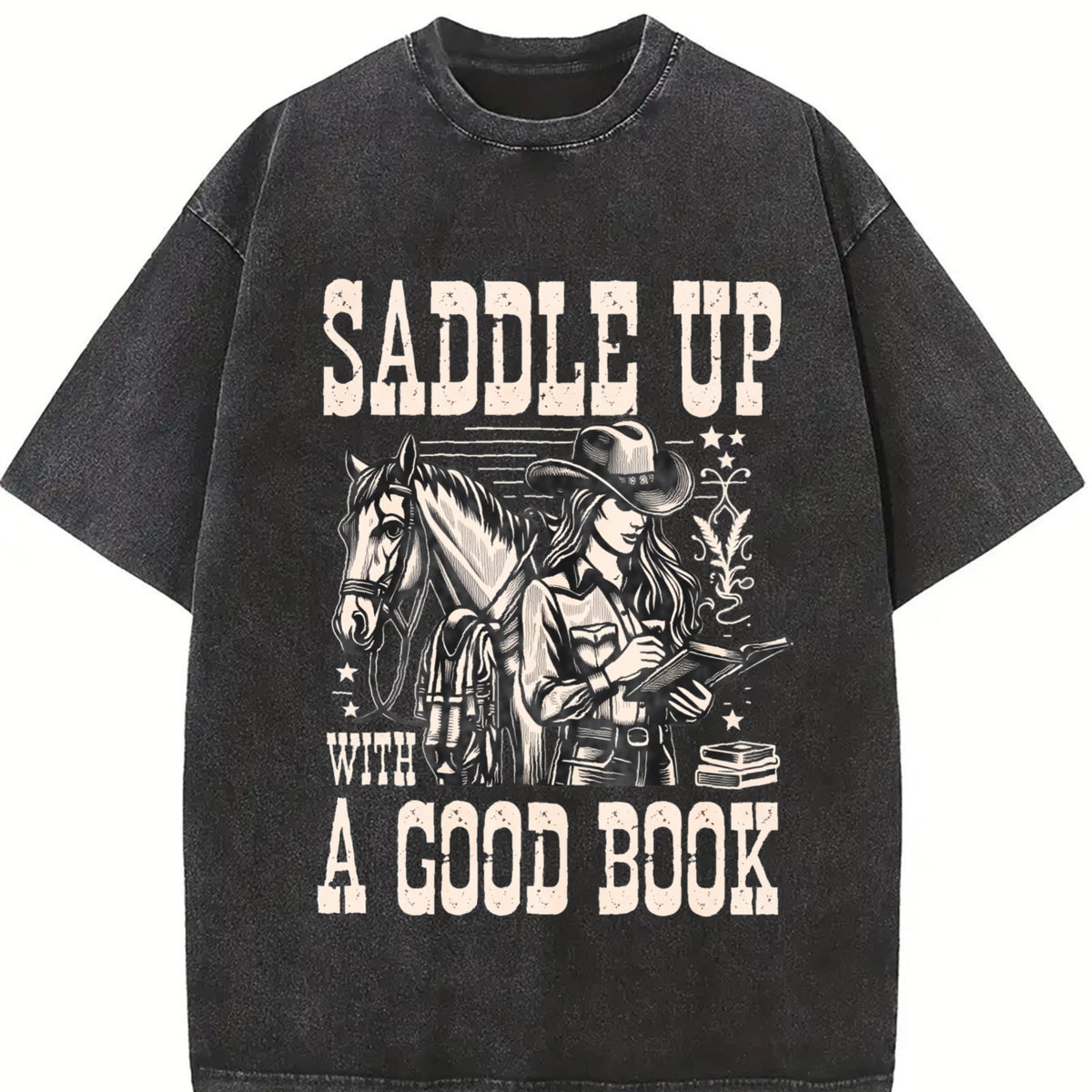 Cowgirl Saddle Up A Good Book Western Vintage Washed T-Shirt product image 2