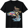 Cowboy Riding Rainbow Trout Cotton T-Shirt product image 1