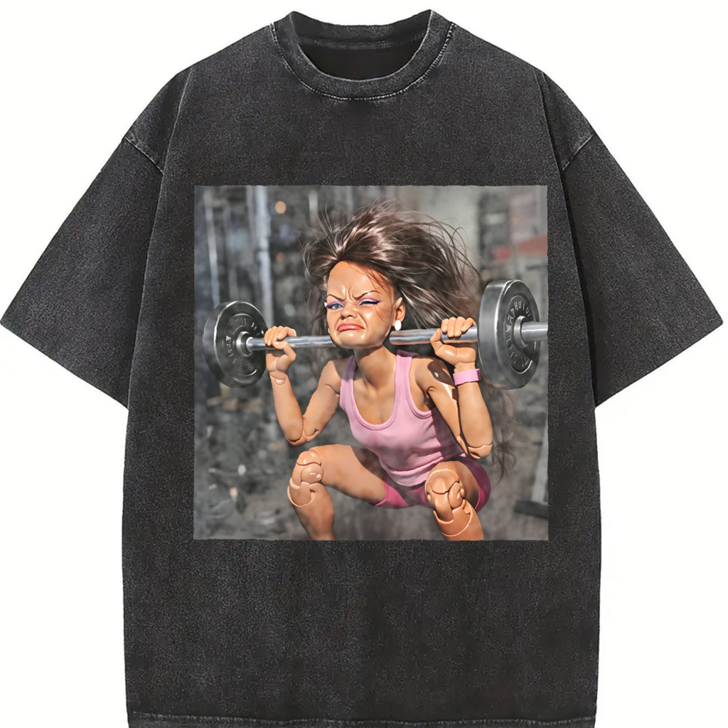 Doll Lifting Weights Vintage Washed T-Shirt product image 2