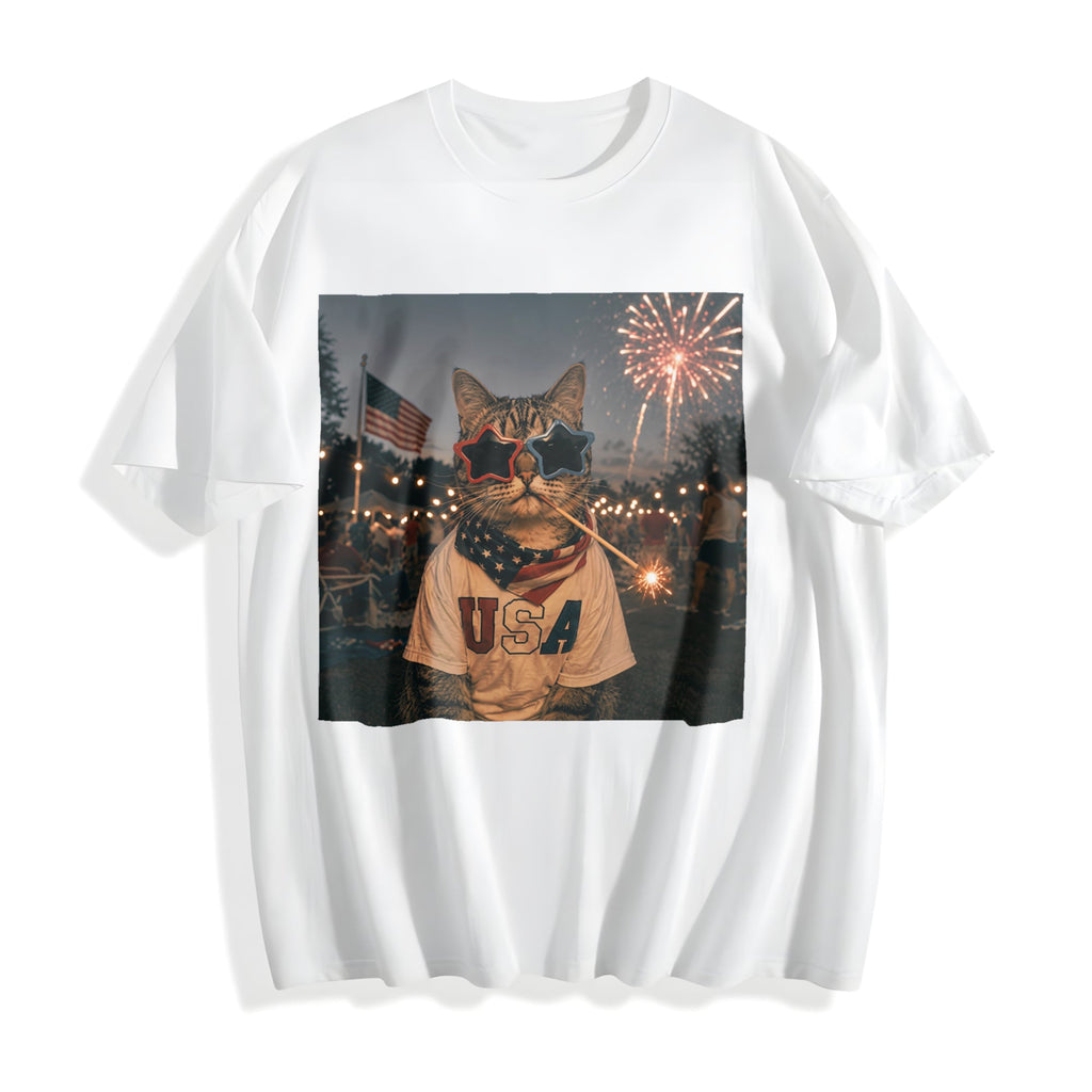Funny Patriotic Cat - Fourth Of July Cotton T-Shirt product image 2