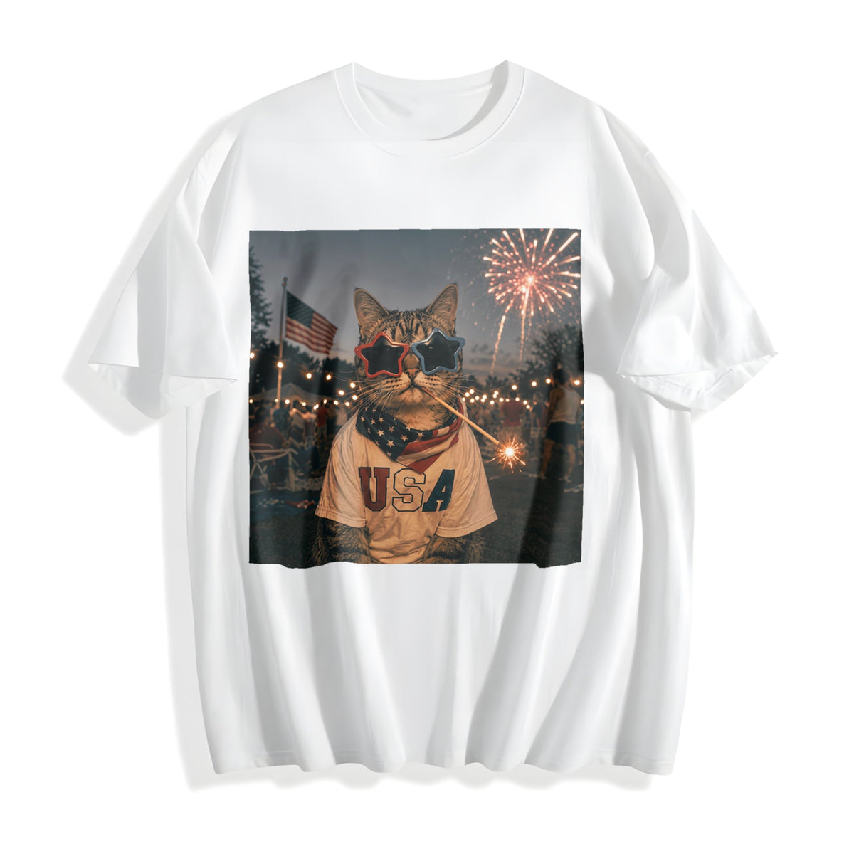 Funny Patriotic Cat - Fourth Of July Cotton T-Shirt product image 2