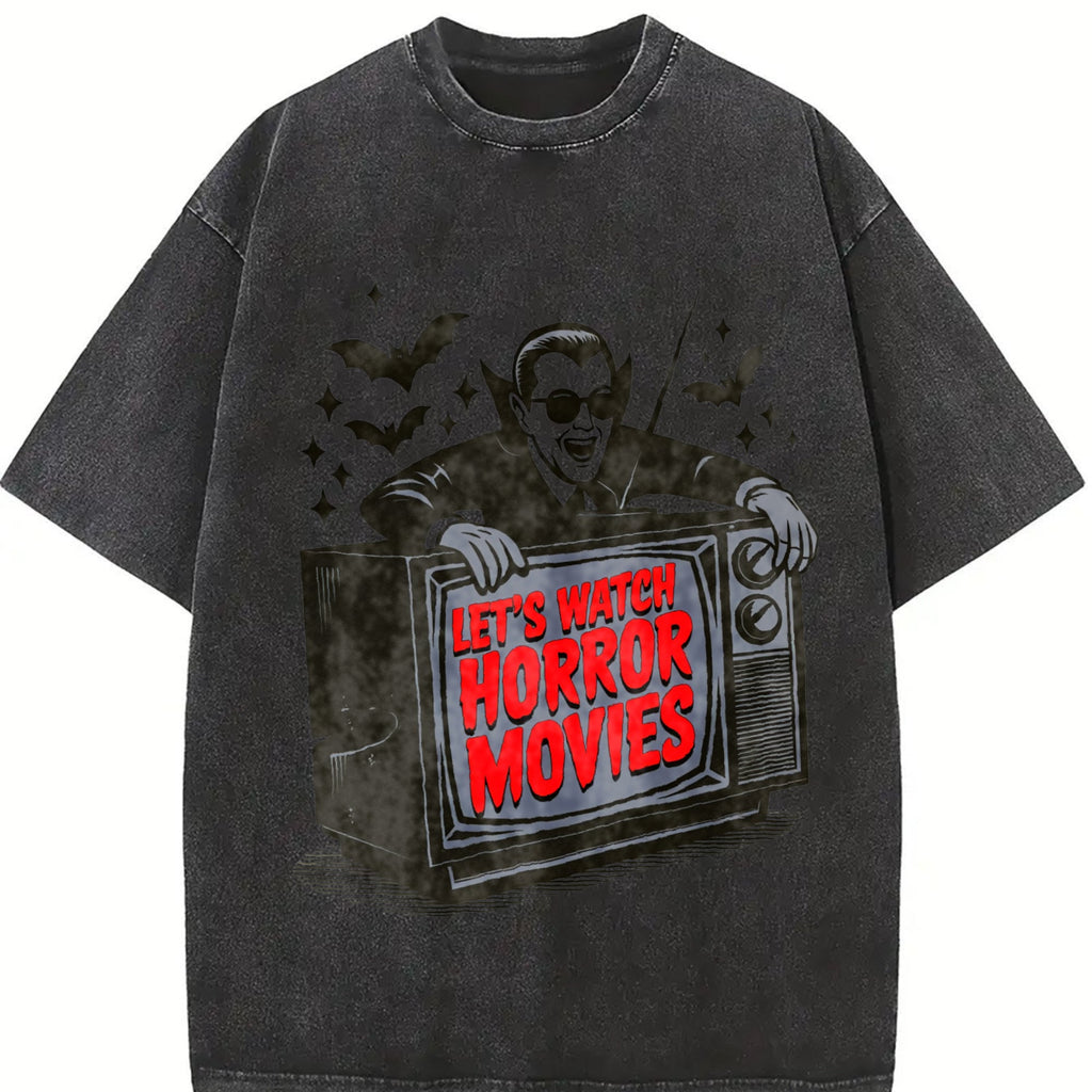 Vampire Let's Watch Horror Movies Vintage Washed T-Shirt product image 2