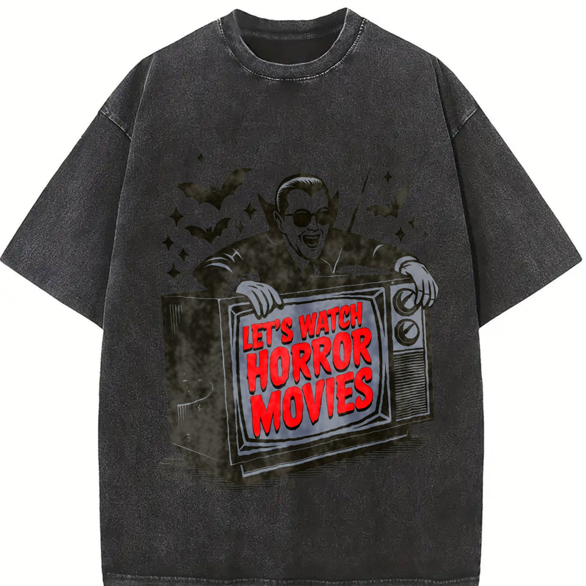 Vampire Let's Watch Horror Movies Vintage Washed T-Shirt product image 2