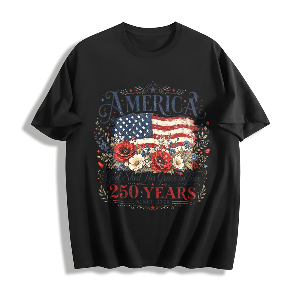 America 250 Years Flag & Poppies Cotton T-Shirt product image 1