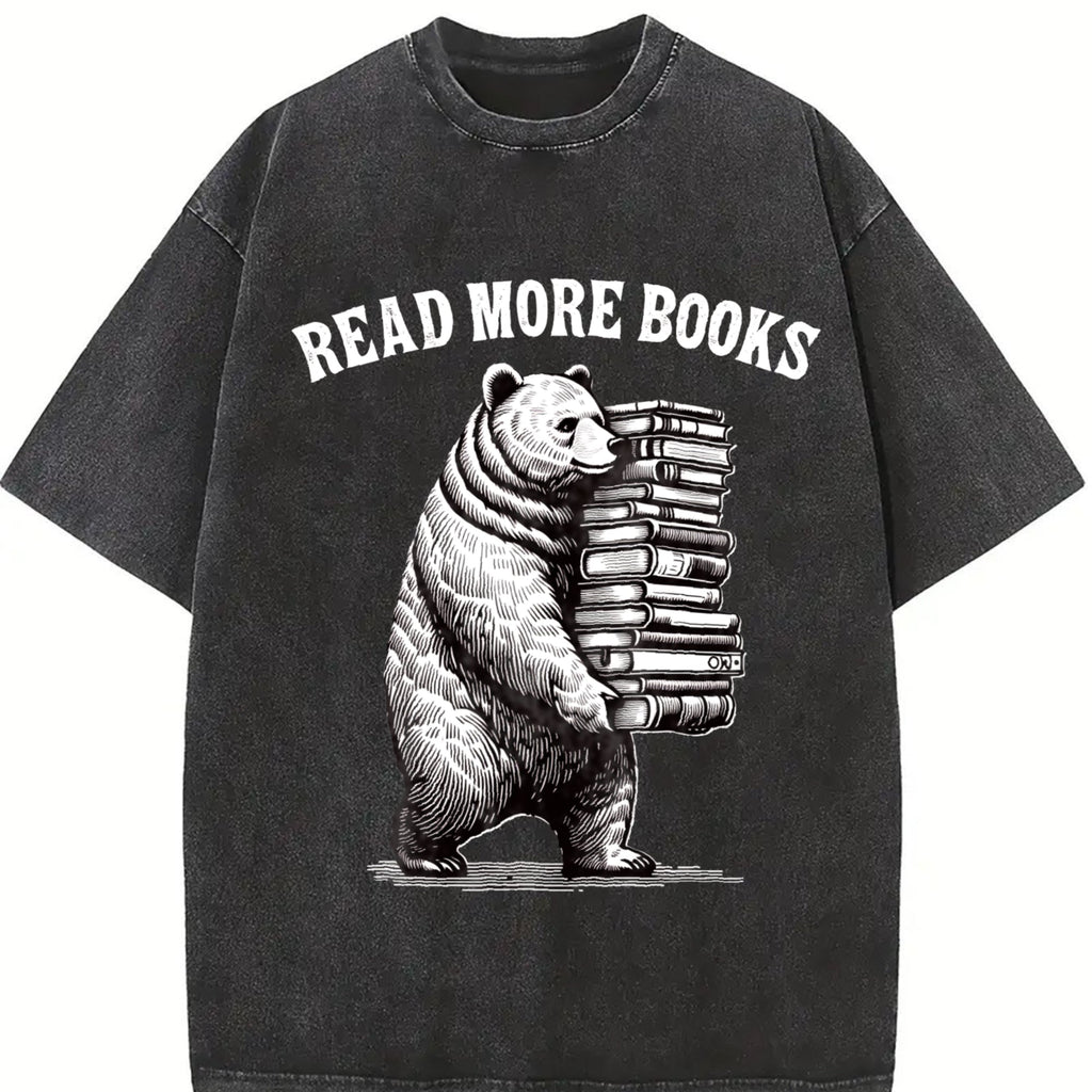 Funny Read More Books Bear 90s Vintage Washed T-Shirt product image 2