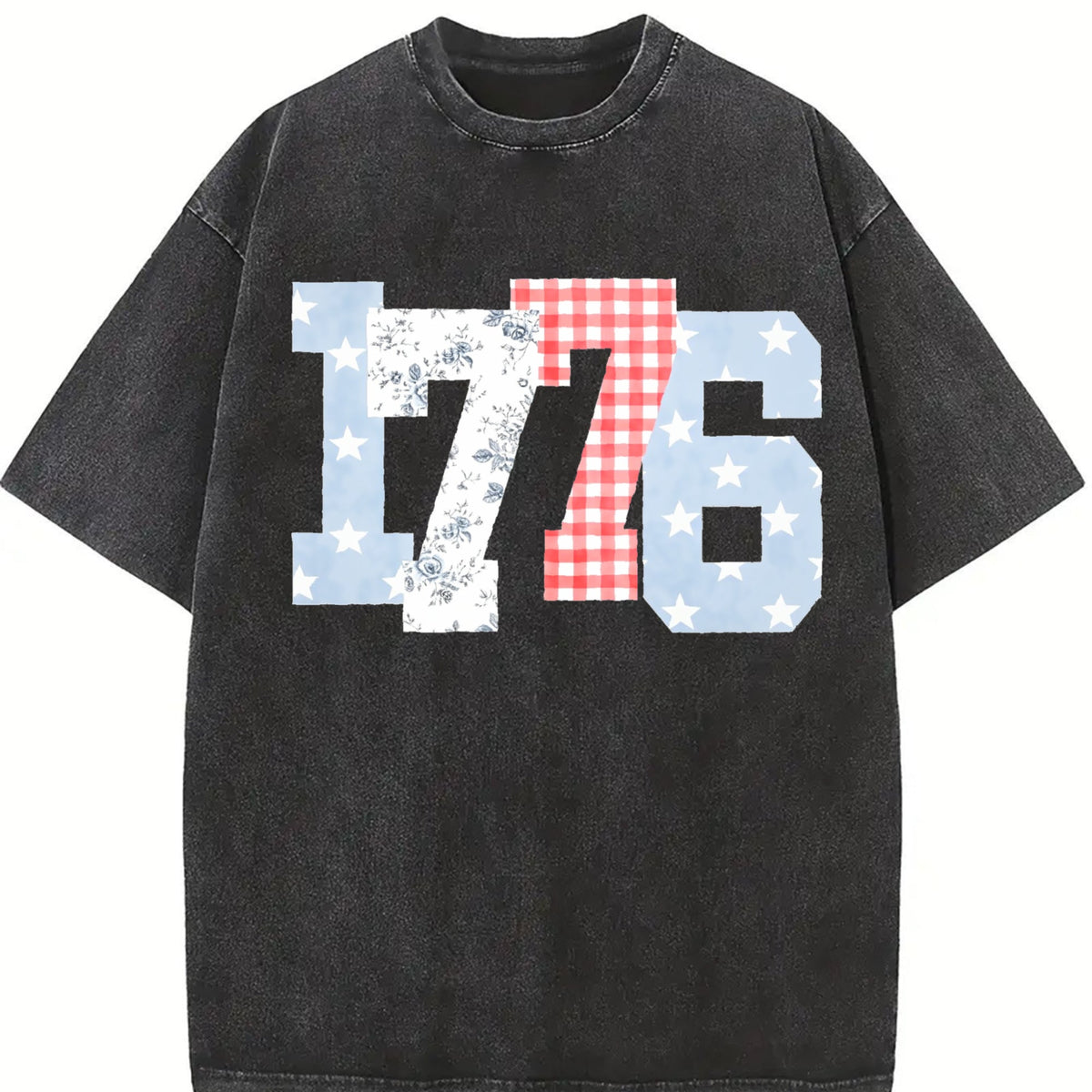1776 Plaid Floral Star Number Vintage Washed T-Shirt product image 2