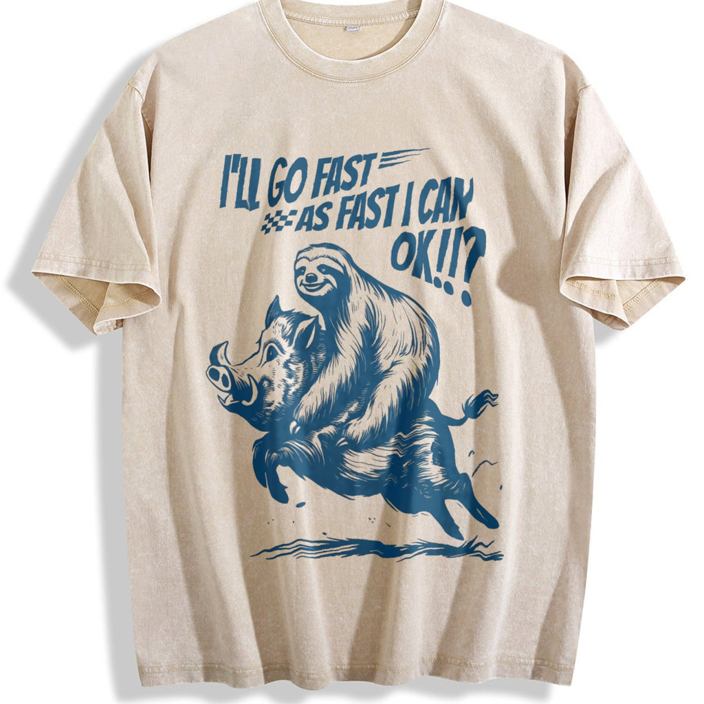 Sloth Riding A Boar 90s Vintage Washed T-Shirt product image 1