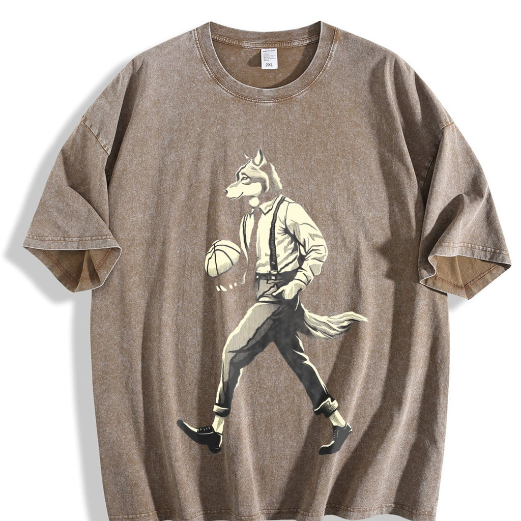 Wolf Man Basketball 90s Vintage Washed T-Shirt product image 3