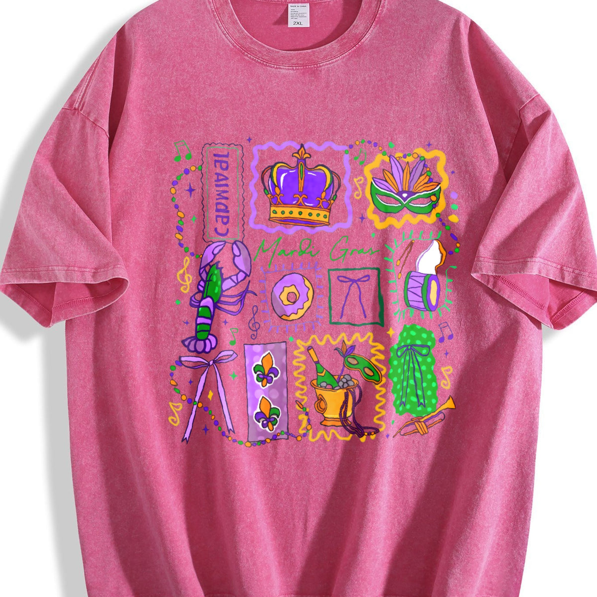 Mardi Gras Doodle Icons Vintage Washed T-Shirt product image 7