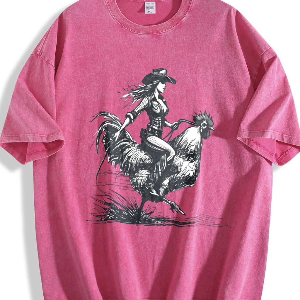 Cowgirl Riding Chicken 90s Vintage Washed T-Shirt product image 7