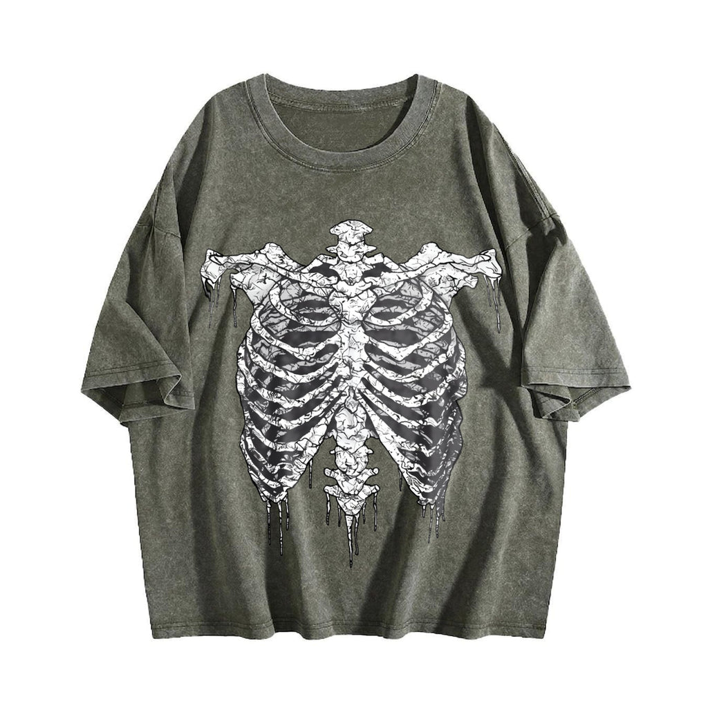 Gothic Skeleton Ribcage Drip Vintage Washed T-Shirt product image 4