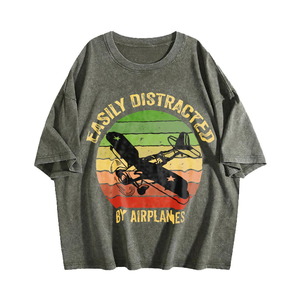 Easily Distracted By Airplanes Vintage Washed T-Shirt product image 4