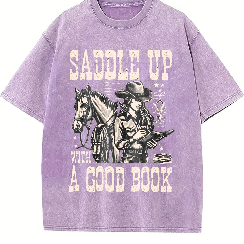 Cowgirl Saddle Up A Good Book Western Vintage Washed T-Shirt product image 6
