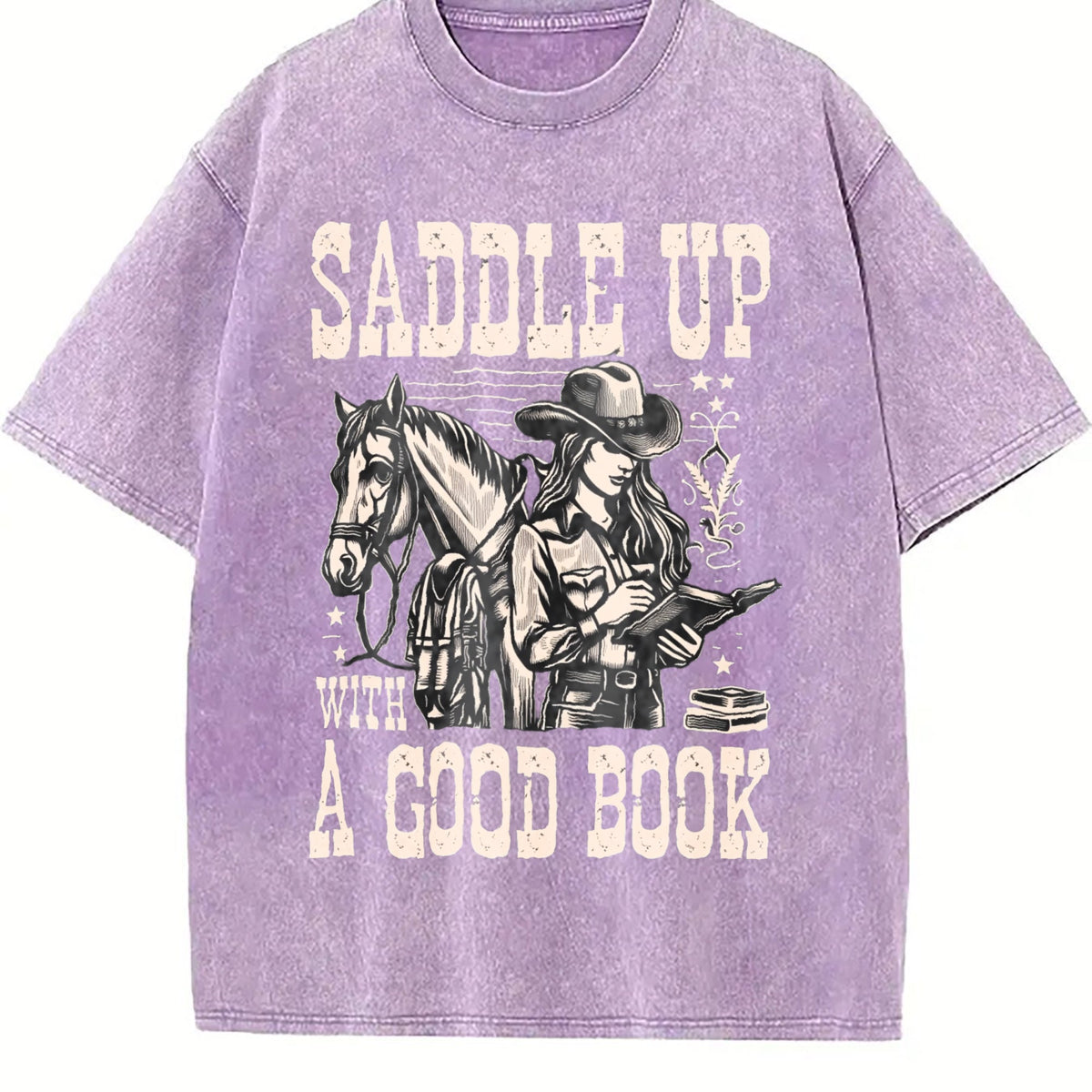 Cowgirl Saddle Up A Good Book Western Vintage Washed T-Shirt product image 6