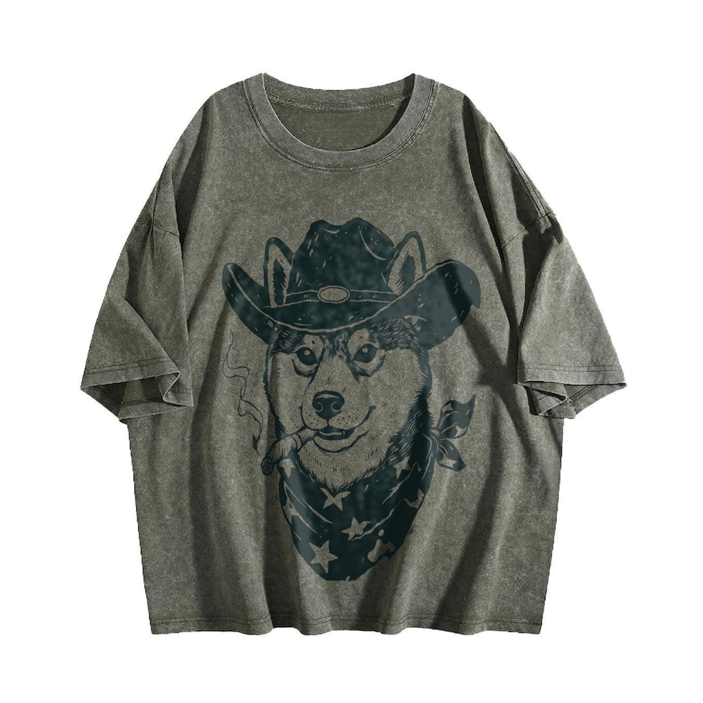 Smoking Cowboy Shiba Inu Vintage Washed T-Shirt product image 4