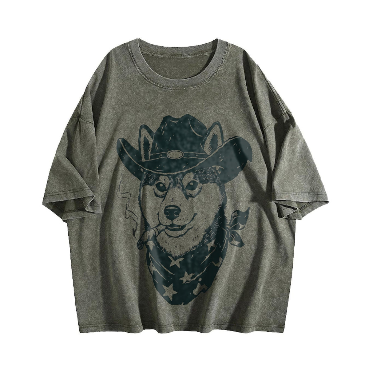 Smoking Cowboy Shiba Inu Vintage Washed T-Shirt product image 4