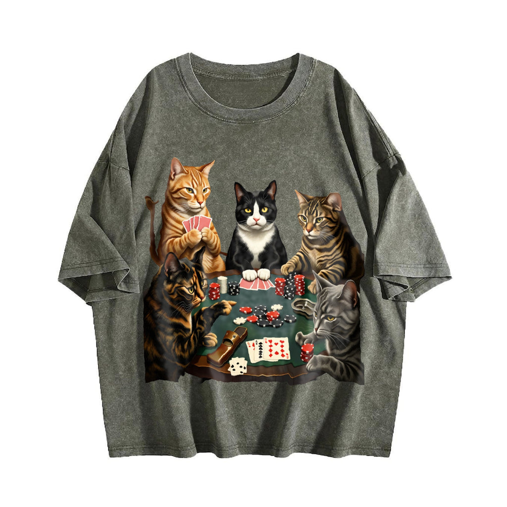 Five Cats Playing Poker Vintage Washed T-Shirt product image 4