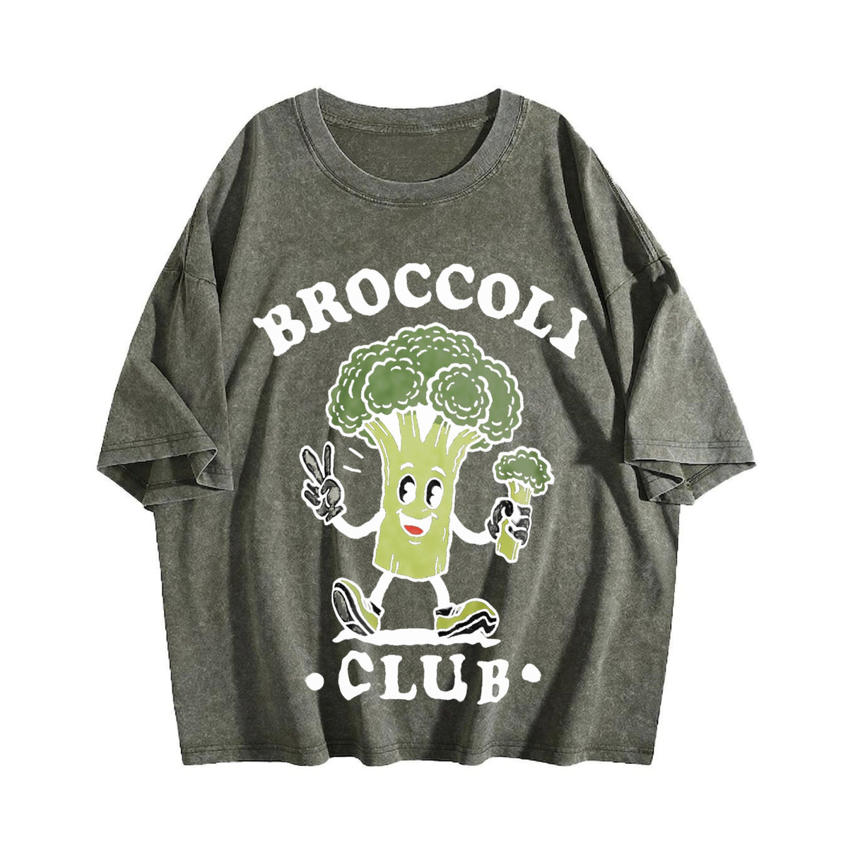 Broccoli Club Funny Veggie Lover Cartoon Vintage Washed product image 4