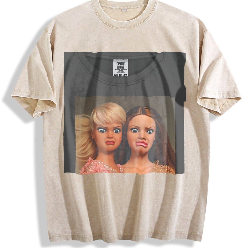 Funny Shocked Doll Duo Vintage Washed T-Shirt product image 1