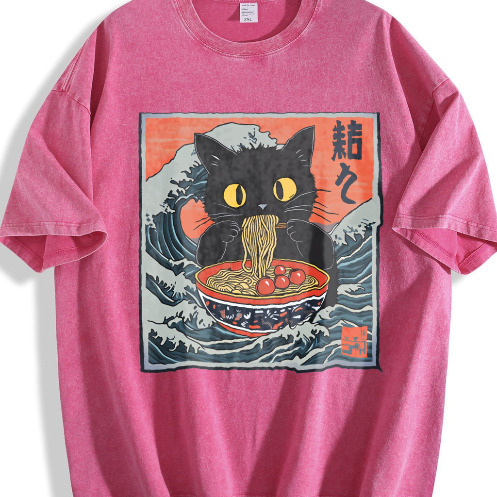 Cat Eating Ramen 90s Vintage Washed T-Shirt product image 7