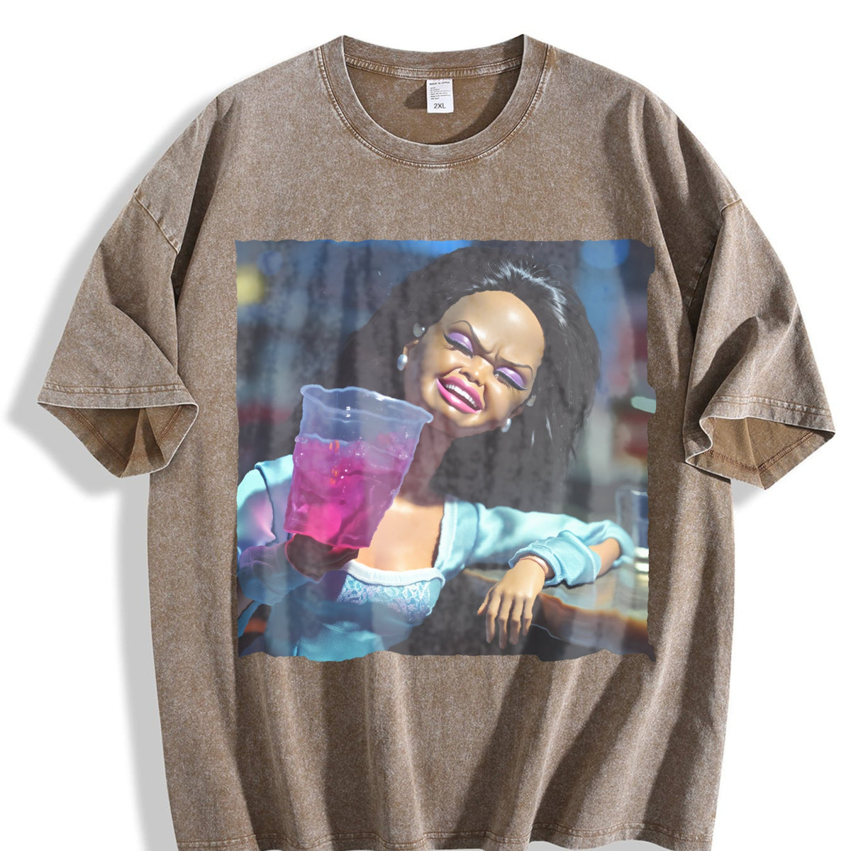 Laughing Doll with Pink Drink Vintage Washed T-Shirt product image 3