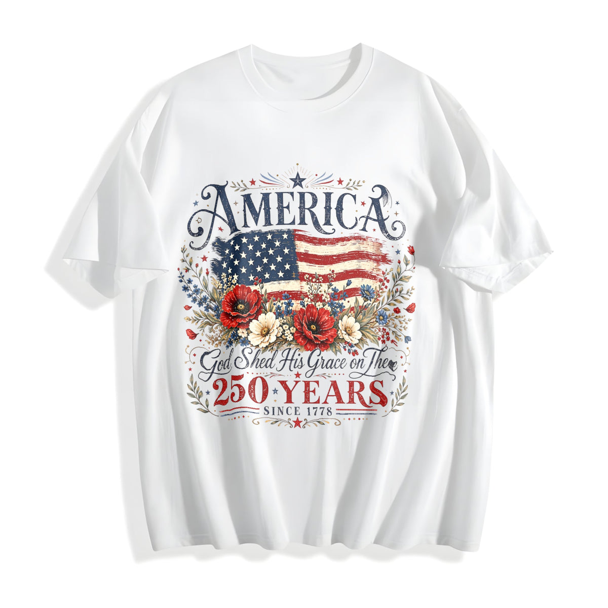 America 250 Years Flag & Poppies Cotton T-Shirt product image 2