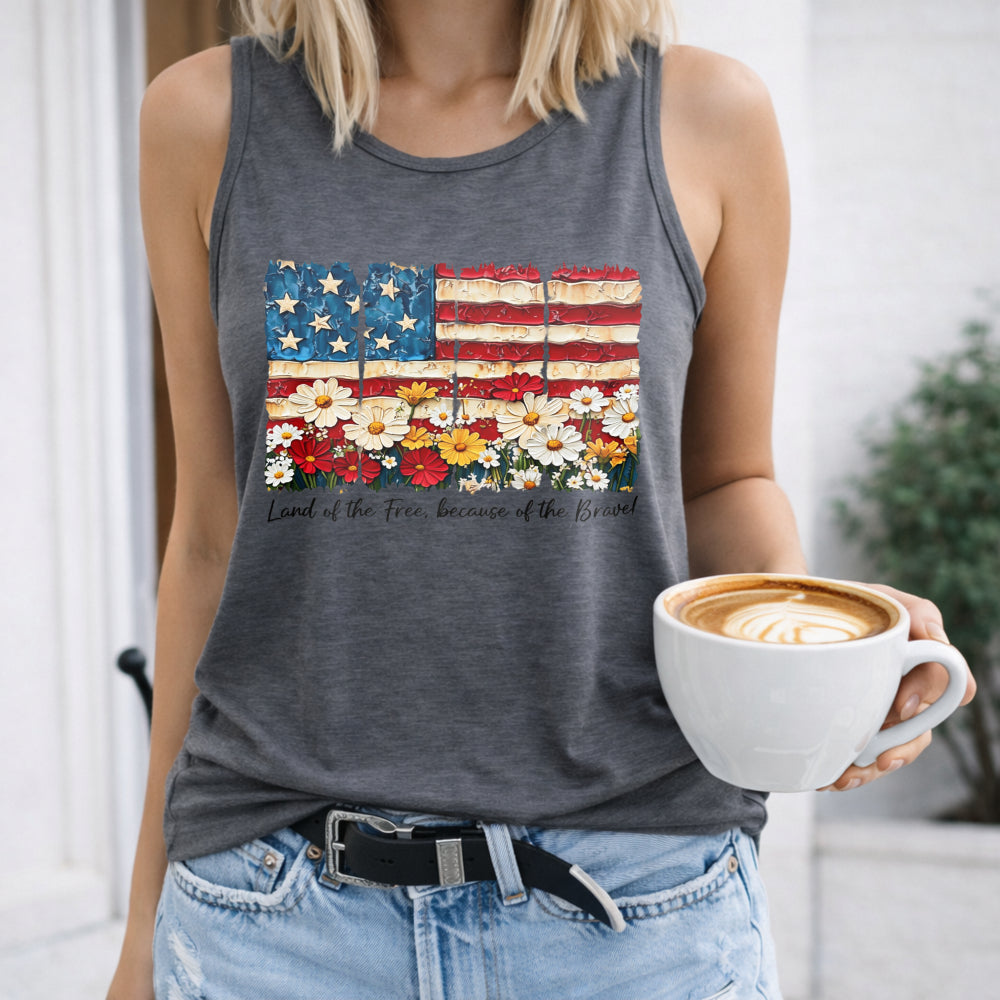 Patriotic Floral American Flag Women's Tank Top