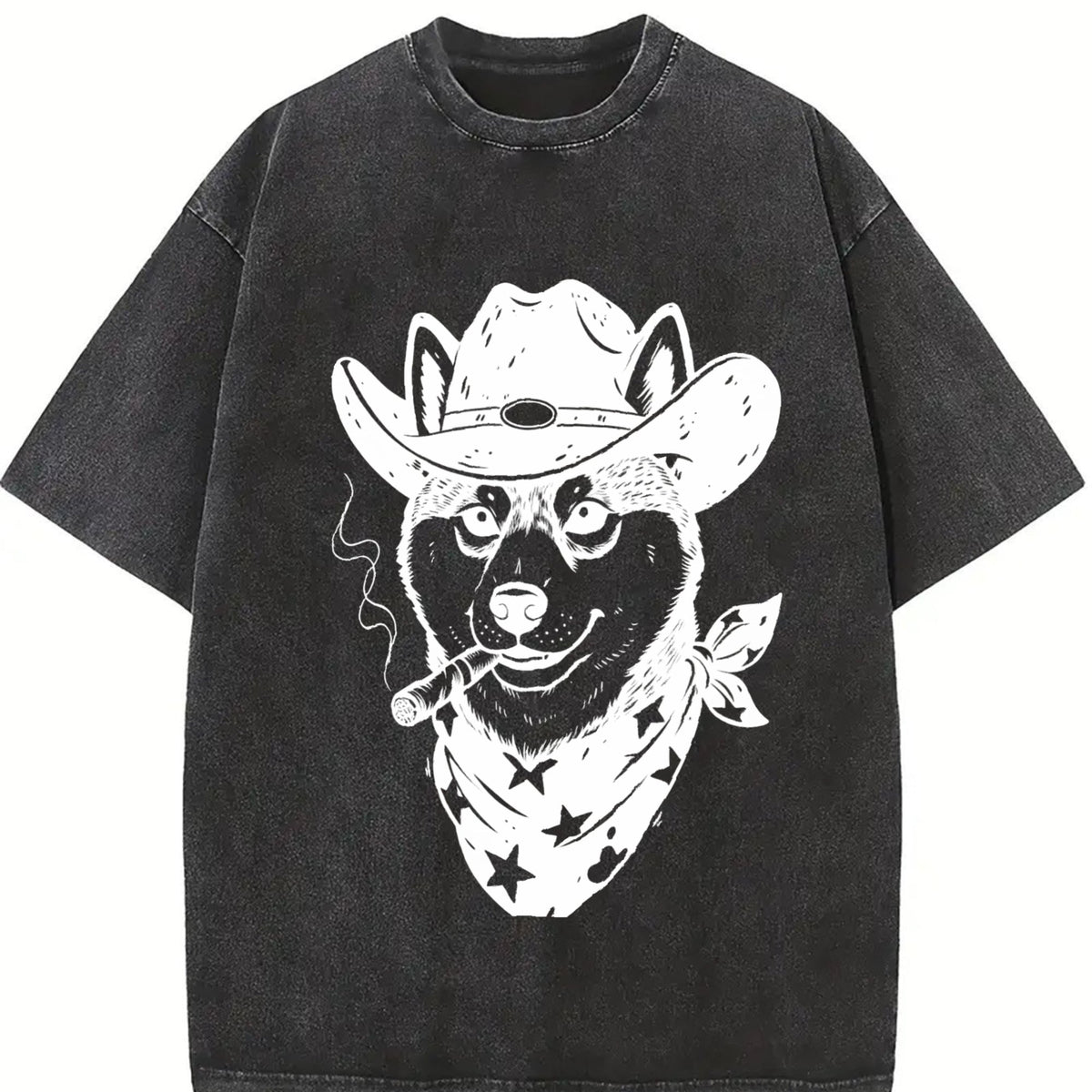 Smoking Cowboy Shiba Inu Vintage Washed T-Shirt product image 2