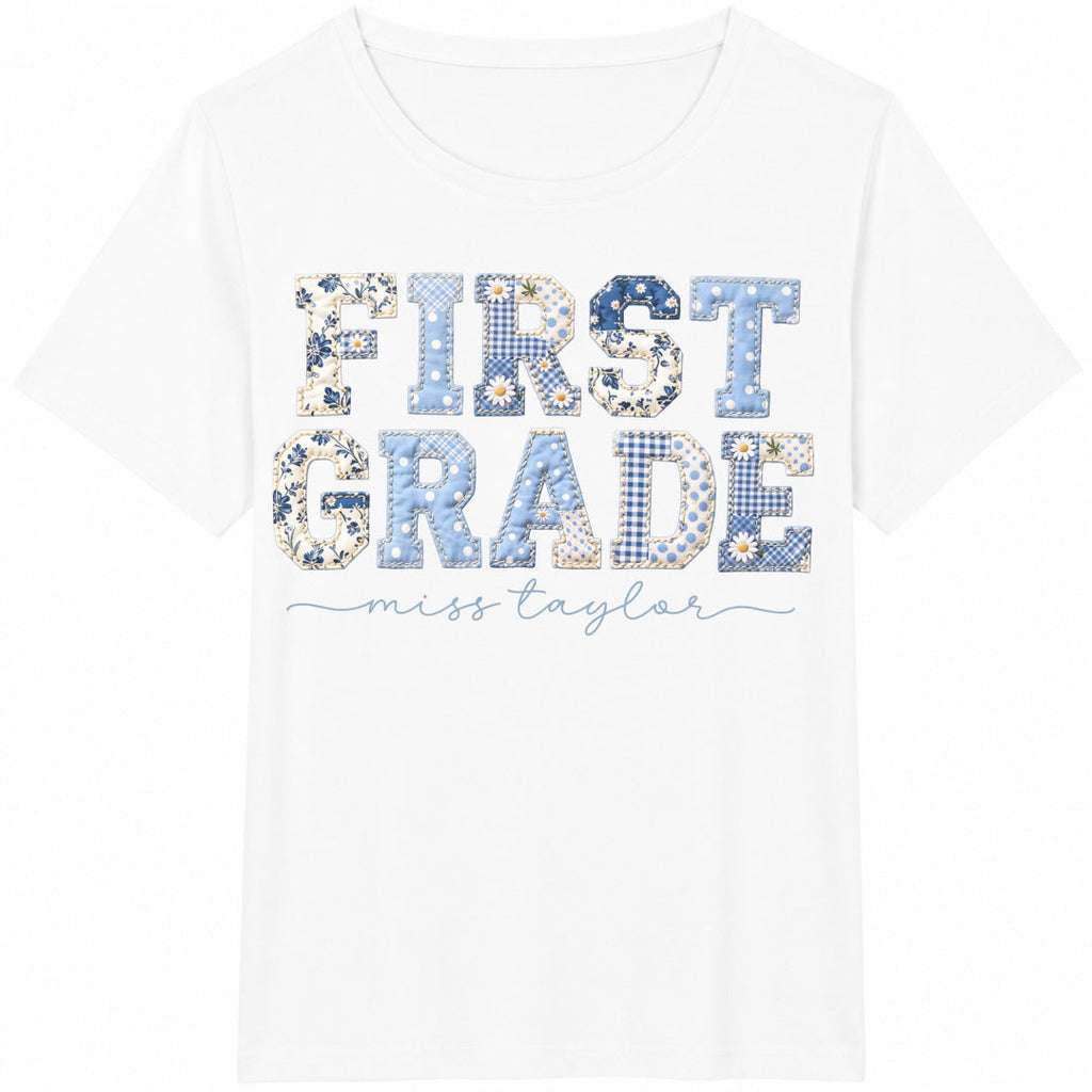 First Grade Teacher 1st Matching Group Floral Blue Faux product image 2