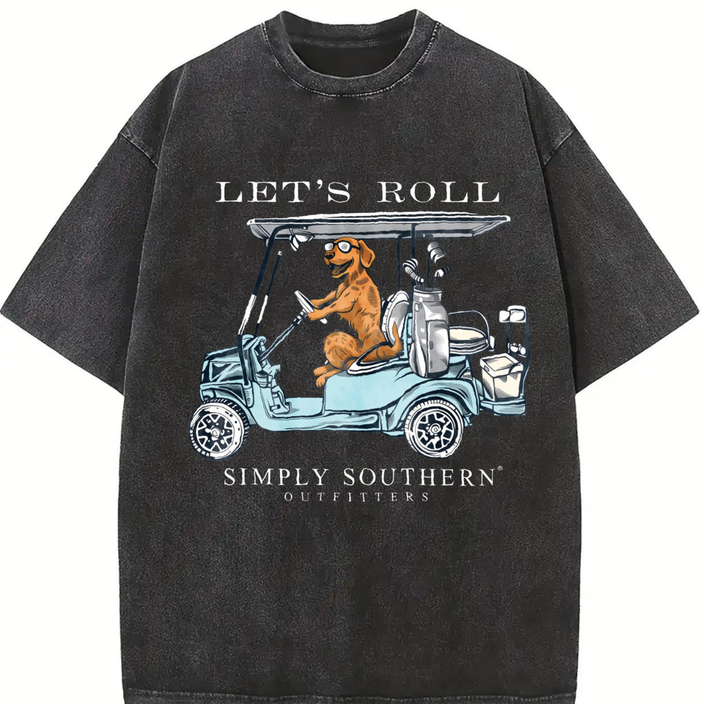Let's Roll Golf Cart Dog Vintage Washed T-Shirt product image 2