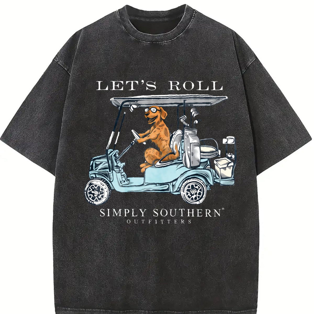Let's Roll Golf Cart Dog Vintage Washed T-Shirt product image 2