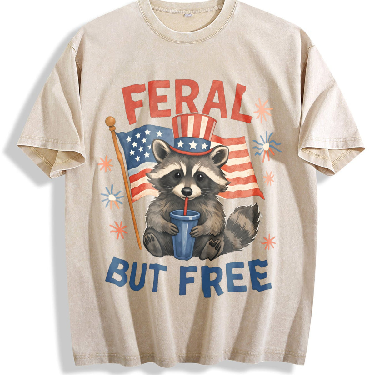 Feral But Free Raccoon 4th Of July 90s Vintage Washed product image 1
